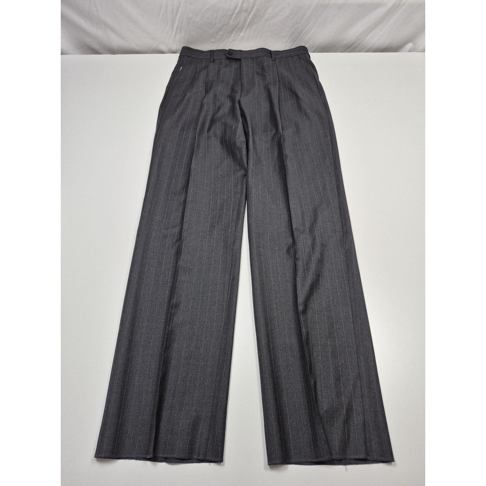 Zanieri Dress Pants Mens 34x32 Gray Pinstripe Pleated Straight Wool Unhemmed
